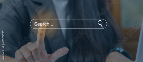SEO, Search Engine Optimization concept. Young men use smartphones to find what they are interested in. Smart search, Searching information data on internet networking concept.	
