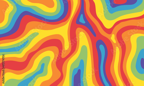 Vector groovy background in retro psychedelic style. Pattern with LGBT flag colors.	