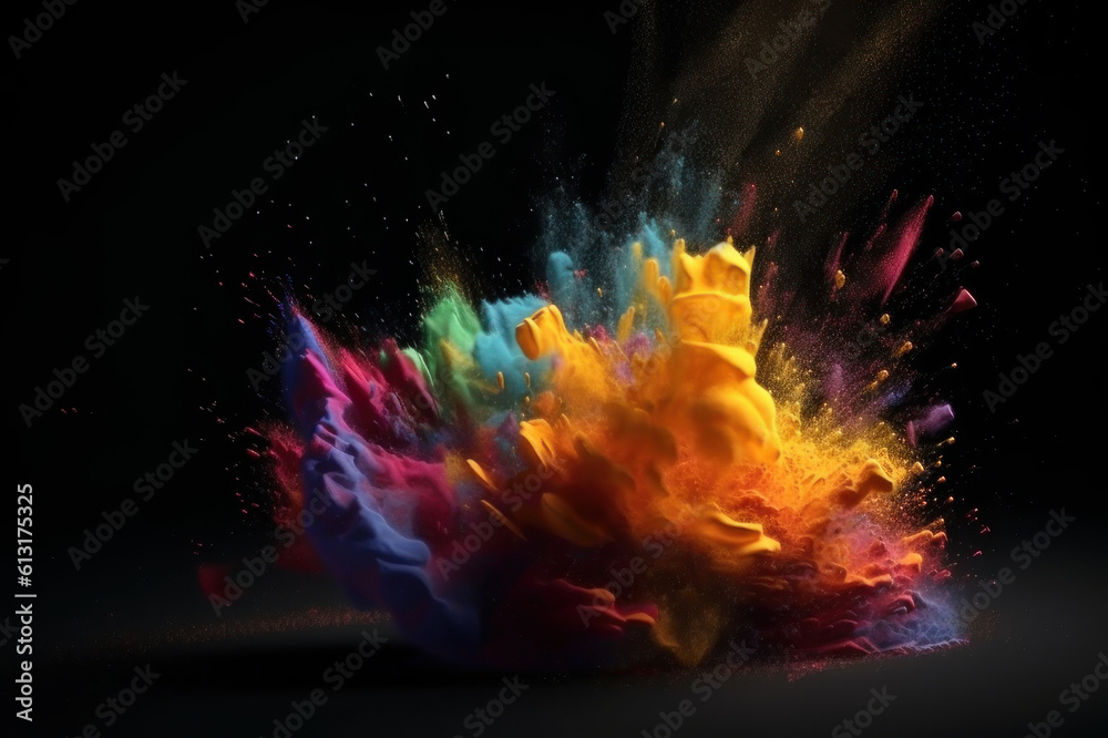 Background. Powder paint explosion, rainbow colors. AI generative.