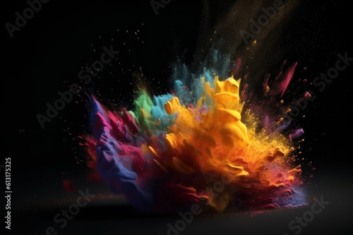 Background. Powder paint explosion  rainbow colors. AI generative.