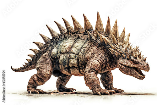 Stegosaurus. Dinosaur, realistic image. White background. Ai illustration, fantasy digital painting, Generative AI © PaulSat
