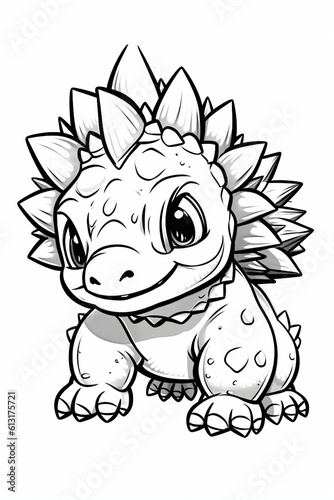 Stegosaurus. Dinosaur, cartoon style, kids content. White background. Coloring page. Ai illustration, fantasy digital painting, Generative AI
