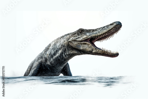 Kronosaurus. Dinosaur, realistic image. White background. Ai illustration, fantasy digital painting, Generative AI photo