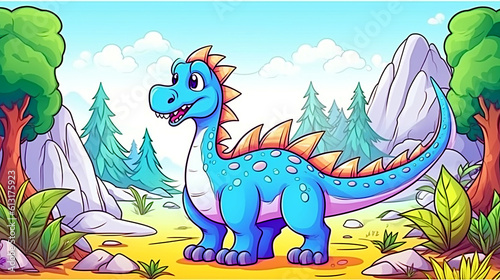 Centrosaurus. Dinosaur, prehistoric background, cartoon style, kids content. White background. Ai illustration, fantasy digital painting, Generative AI