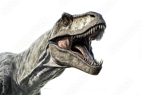 Ceratosaurus. Dinosaur, realistic image. White background. Ai illustration, fantasy digital painting, Generative AI © PaulSat