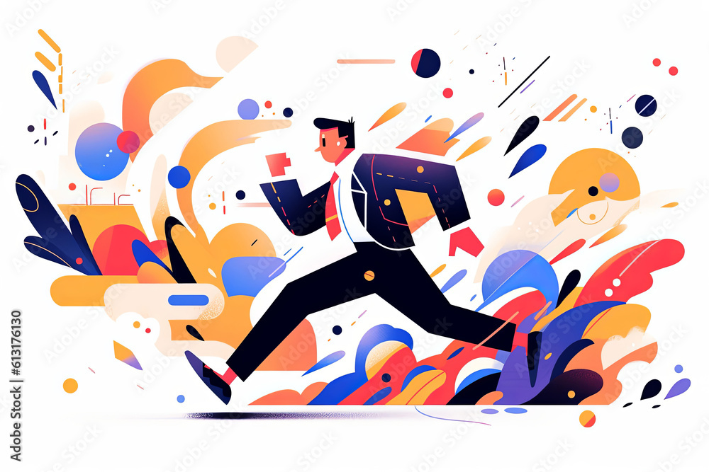 Businessman running fast. Business progress and growth. abstract flat illustration. Generative ai