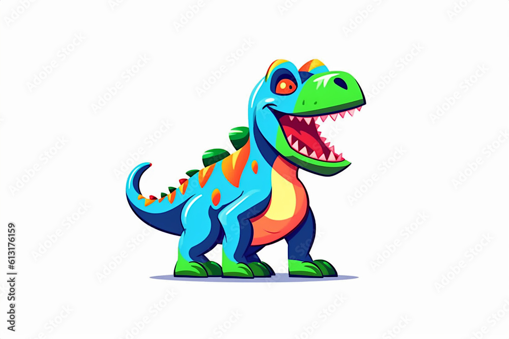 Obraz premium Allosaurus. Dinosaur, cartoon style, kids content. White background. Ai illustration, fantasy digital painting, Generative AI