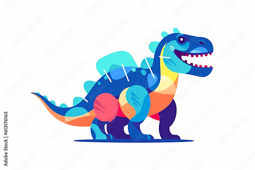 Naklejka premium Allosaurus. Dinosaur, cartoon style, kids content. White background. Ai illustration, fantasy digital painting, Generative AI