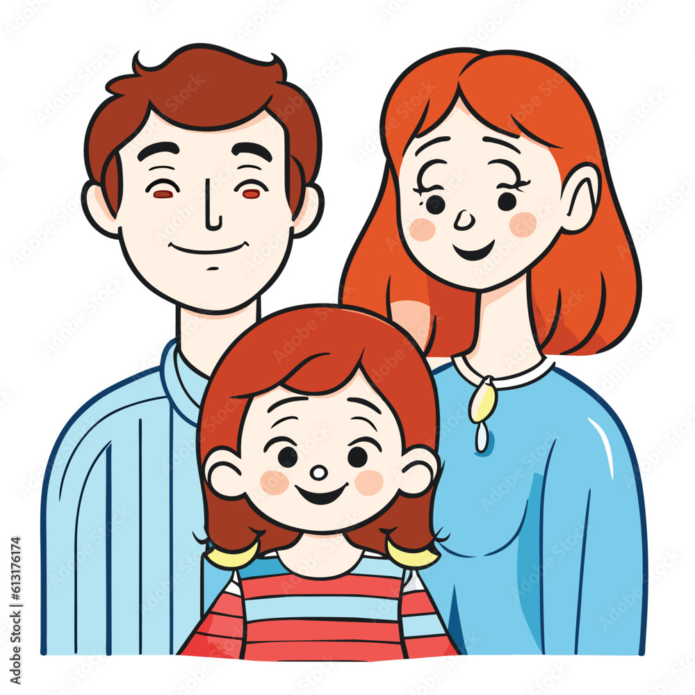 Happy family father mother and child cute hand drawn pattern vector illustration design line drawing. Happy family father mother and child cute hand drawn pattern vector illustration design line drawing.