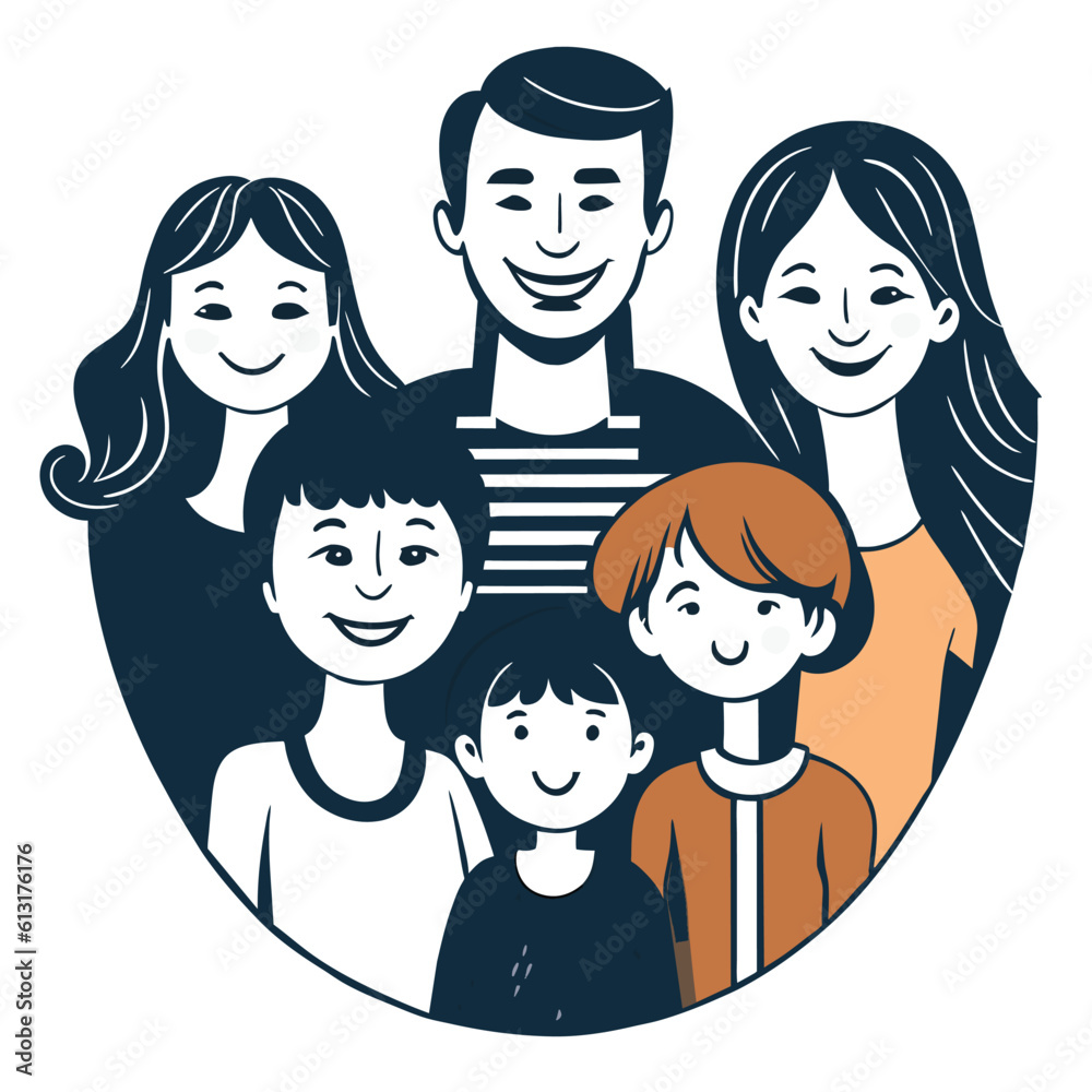 Happy family father mother and child cute hand drawn pattern vector illustration design line drawing. Happy family father mother and child cute hand drawn pattern vector illustration design line drawing.