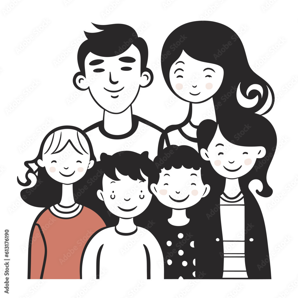 Happy family father mother and child cute hand drawn pattern vector illustration design line drawing. Happy family father mother and child cute hand drawn pattern vector illustration design line drawing.