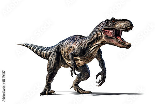 Allosaurus. Dinosaur  realistic image. White background. Ai illustration  fantasy digital painting  Generative AI