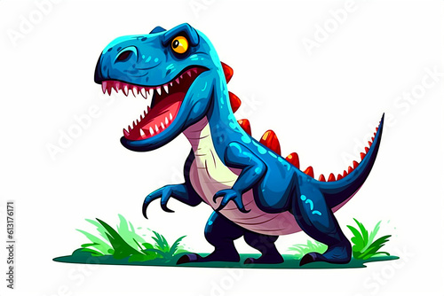 Allosaurus. Dinosaur  cartoon style  kids content. White background. Ai illustration  fantasy digital painting  Generative AI