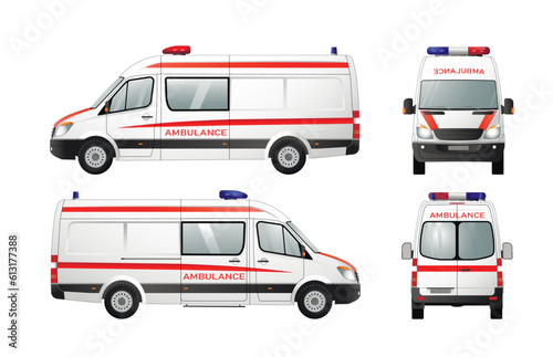 Vector image of an ambulance. Car branding mockup.