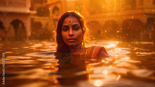 Mesmerizing Indian Woman Submerged in Water. Generative AI © AIproduction