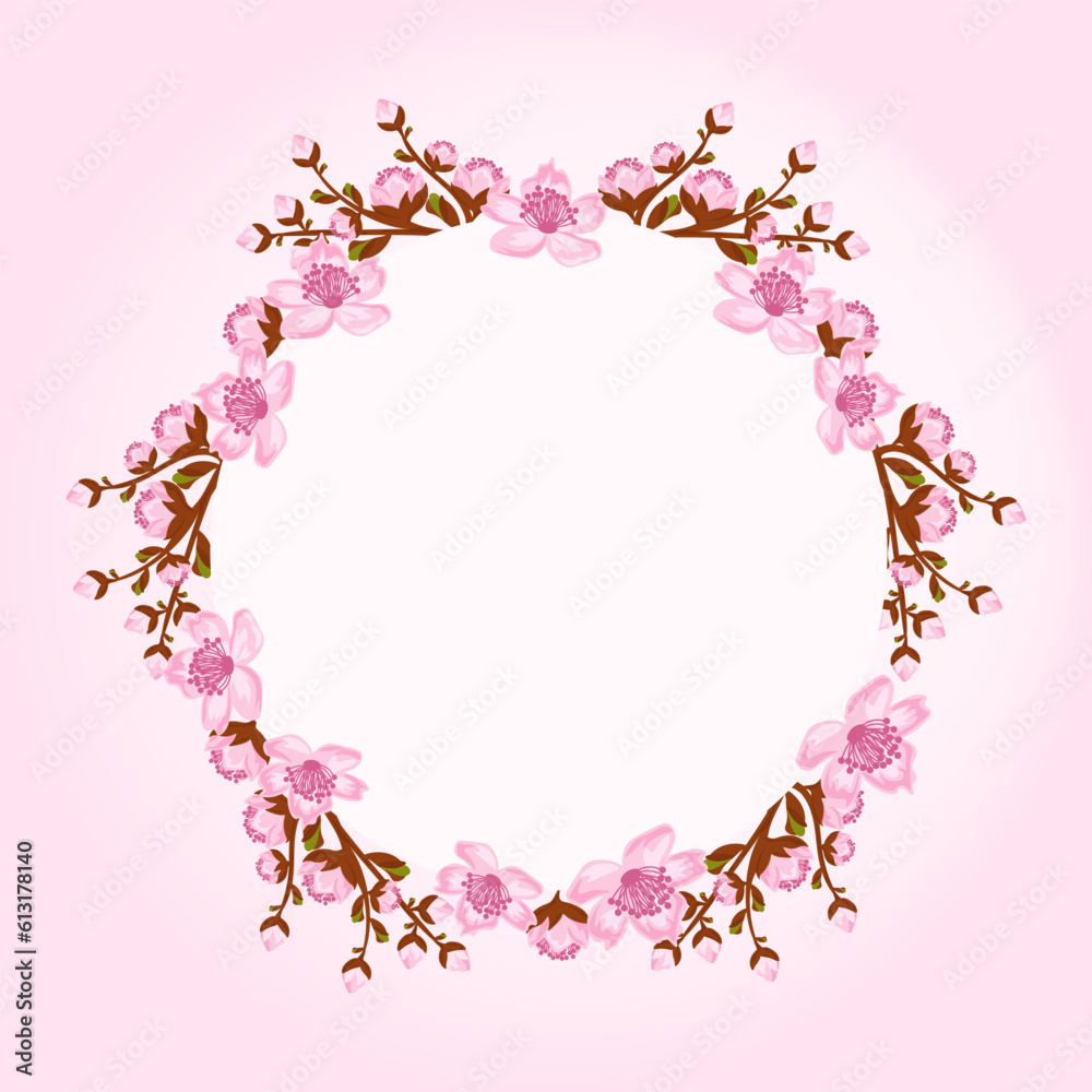 Elegant floral wreath with spring flowers. Design for invitation or greeting cards