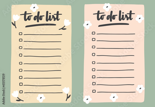 To do list template decorated by cute flower. Cute design of schedule, daily planner or checklist. Perfect for planning, notes and self-organization.