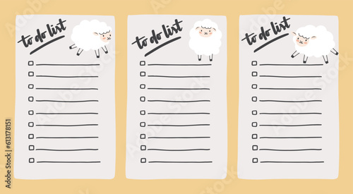 Set collection of to do list template decorated by cute sheep. Cute design of schedule, daily planner or checklist. Perfect for planning, notes and self-organization.