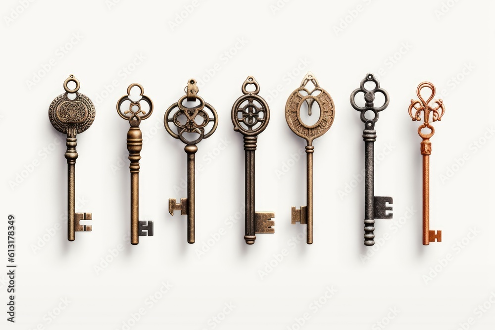 Large collection of silhouettes of retro keys of different styles. Generative AI Large collection of silhouettes of retro keys of different styles. Generative AI