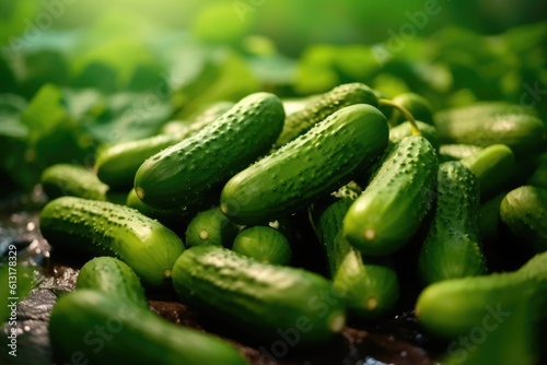 Harvesting of cucumbers plants. Generative AI