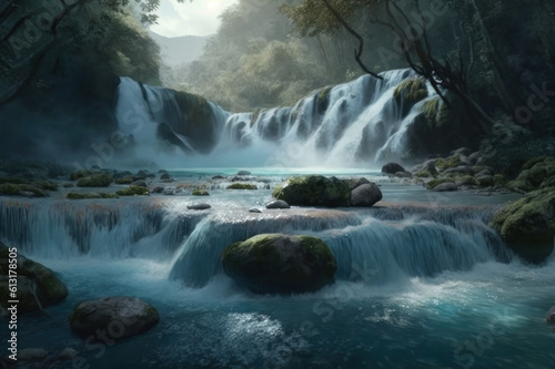 Beautiful waterfall, natural background. AI generative. © Iaroslav