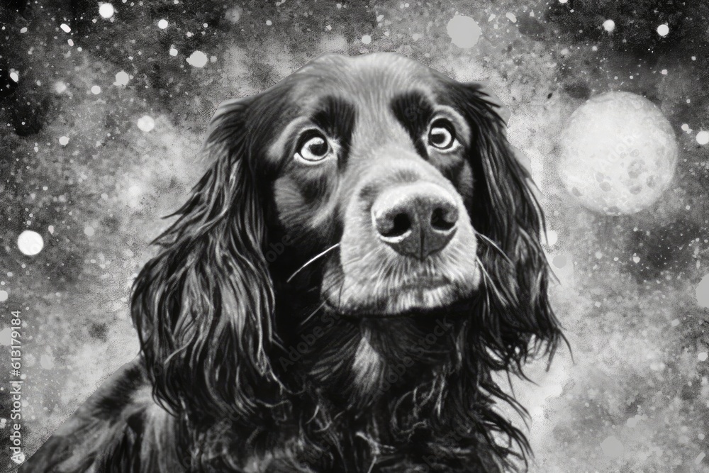 art dog in space . dreamlike background with dog . Hand Drawn Style illustration art dog in space . dreamlike background with dog . Hand Drawn Style illustration