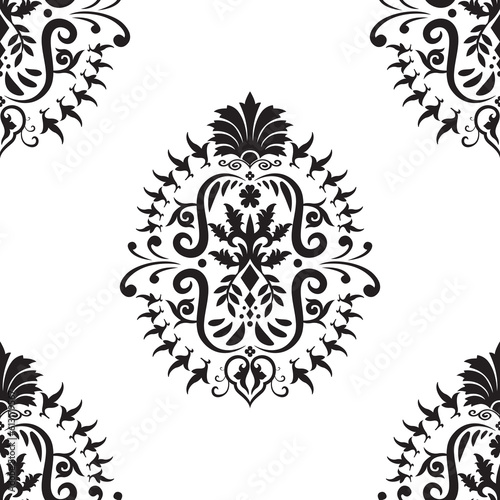 Tribal tattoo design. Vintage damask baroque ornament with floral retro antique style. Acanthus pattern foliage swirl design element wedding decoration. Isolated on white background.