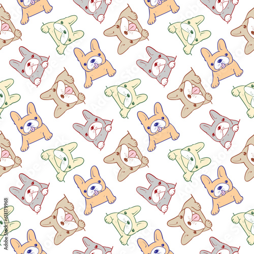 Fototapeta Naklejka Na Ścianę i Meble -  Seamless Pattern of Cute Cartoon French Bulldog Design on White Background