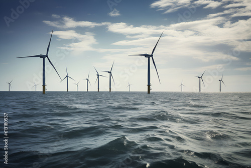 Wind turbines in the sea. Green ecological power energy generation Generative AI