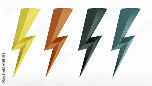 3d rendering of colorful thunder and bolt lighting fash icons set  thunderbolt symbol icon on isolated white background