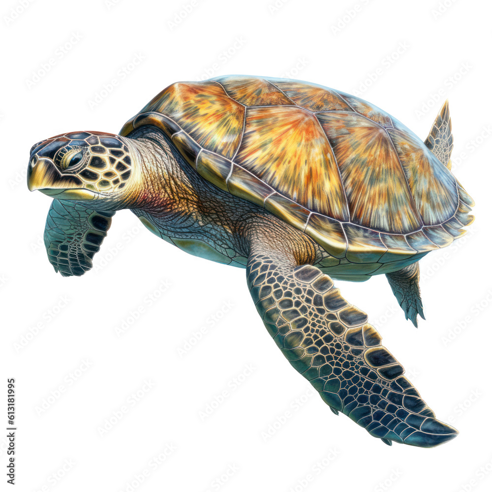 żółw, wygenerowane przez AI, ilustracja bez tła - obrazy, fototapety, plakaty 