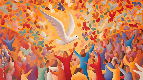 A vibrant illustration of a white dove against a colorful background, symbolizing unity and peace on International Day of Peace