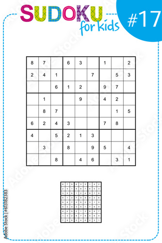 Sudoku maze puzzle for kids with solution 9x9
