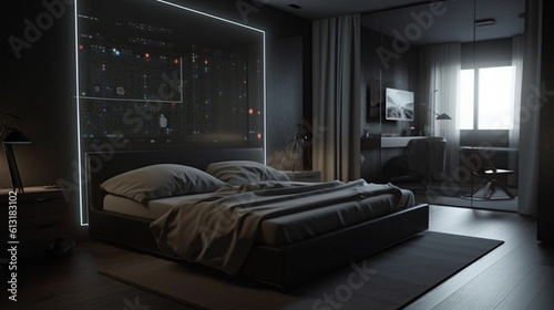 Futuristic high tech technology bedroom design, generative ai © Анастасия Каргаполов