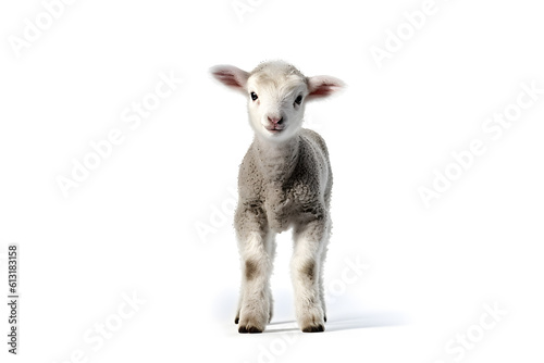 Cute little lamb isolated on a white background. Studio shot. Generative AI © Andsx