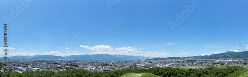 【パノラマ】 初夏、弘法山から見る松本市・北アルプス