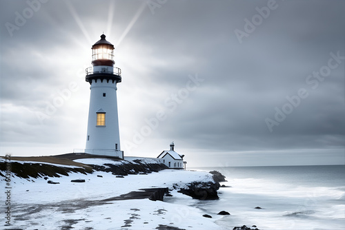 Wallpaper Mural Lighthouse tower with beacon of light. Generative AI Torontodigital.ca