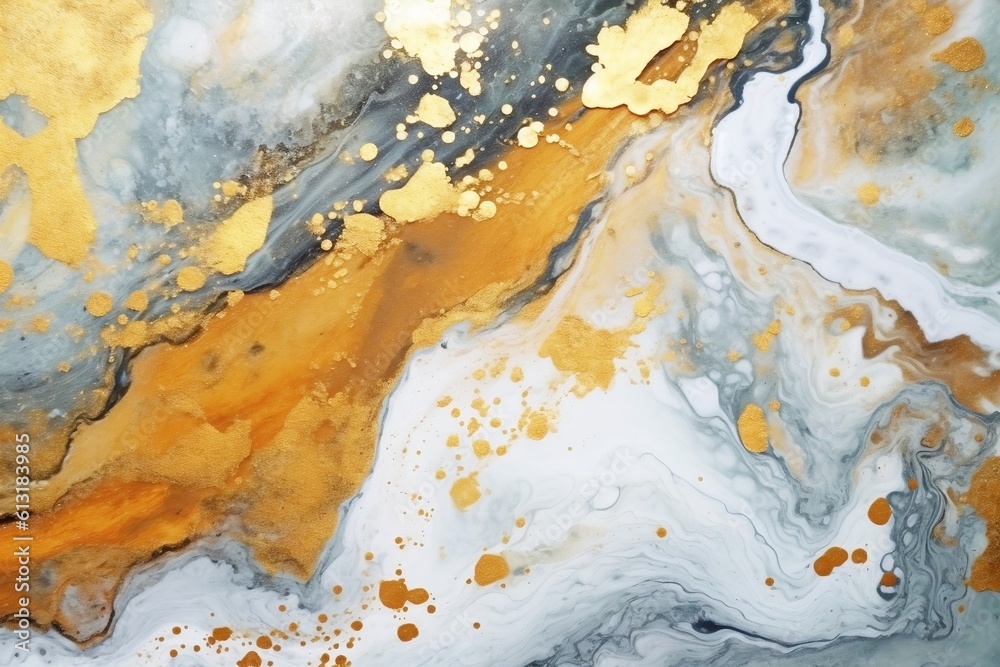An exquisite abstract art piece featuring gold and marble ink, Generative Ai