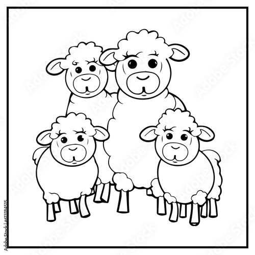 Sheep Family Coloring Book Page Cartoon Ilustration