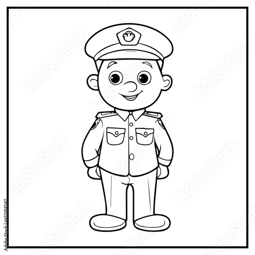 Police Coloring Book Page Cartoon Ilustration