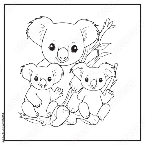 Koala Family Coloring Book Page Cartoon Ilustration