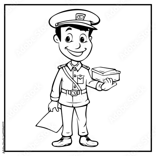 Postman Coloring Book Page Cartoon Ilustration