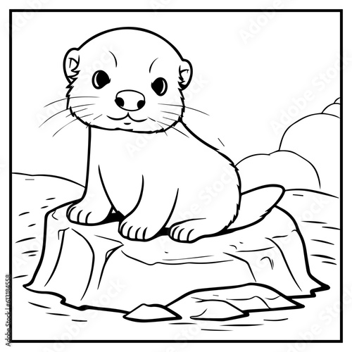 Cute Beaver Coloring Book Page Cartoon Ilustration