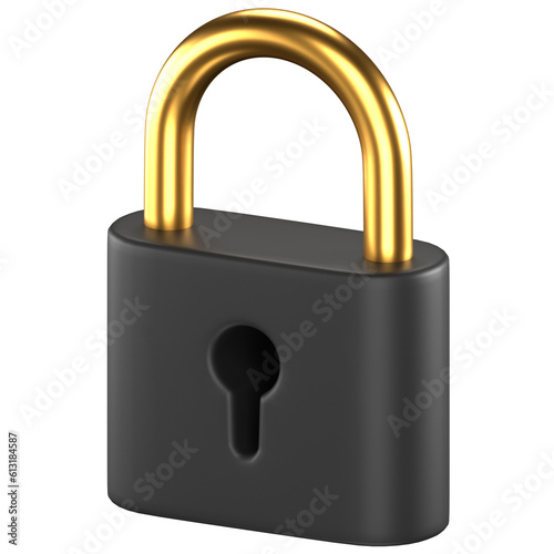 3d icon of a black and gold padlock with a keyhole in the center
 photo