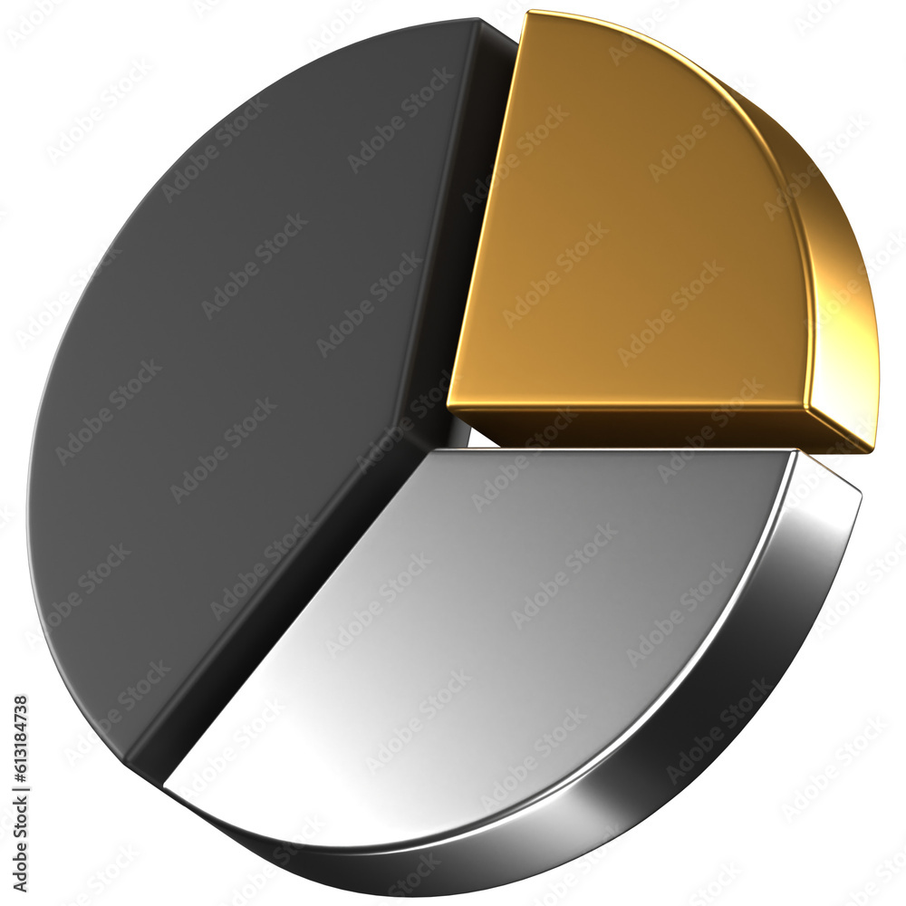 3d icons of a gold silver and black pie chart 3d icons of a gold silver and black pie chart