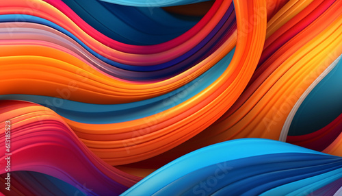 Immerse yourself in the vibrant world of an abstract background featuring bright 3D wavy lines in captivating blue  orange  and purple hues.
