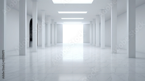 Long white corridor with columns