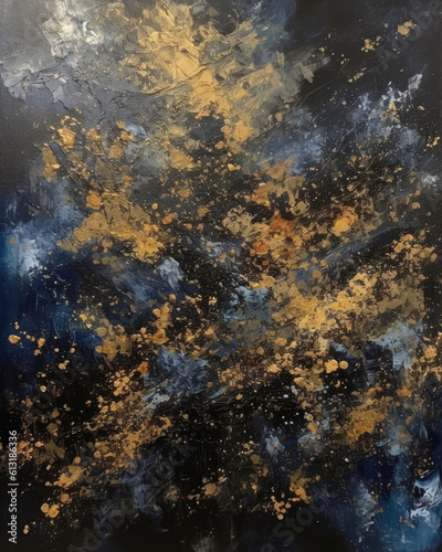 Blue Gold Abstract Background made with Oil Paint on Canvas. Abstract Artwork. Abstract Modern Painting, Wall Art. Generative ai