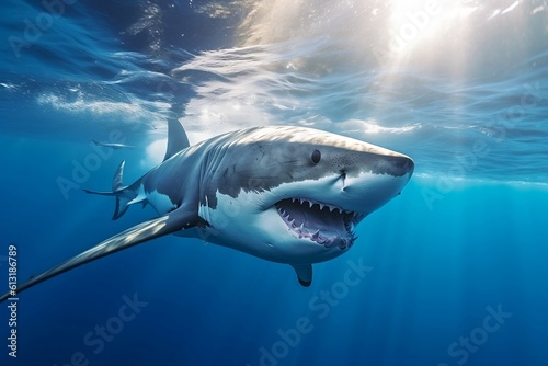 A white shark gracefully swimming in the ocean  Generative Ai