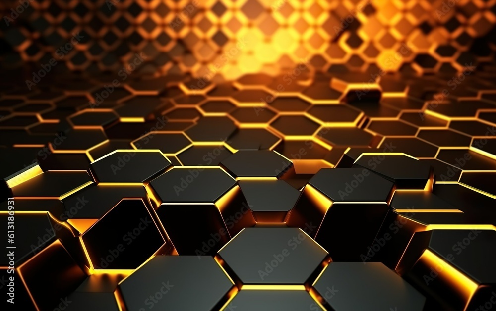 Black and yellow 3d hexagons background